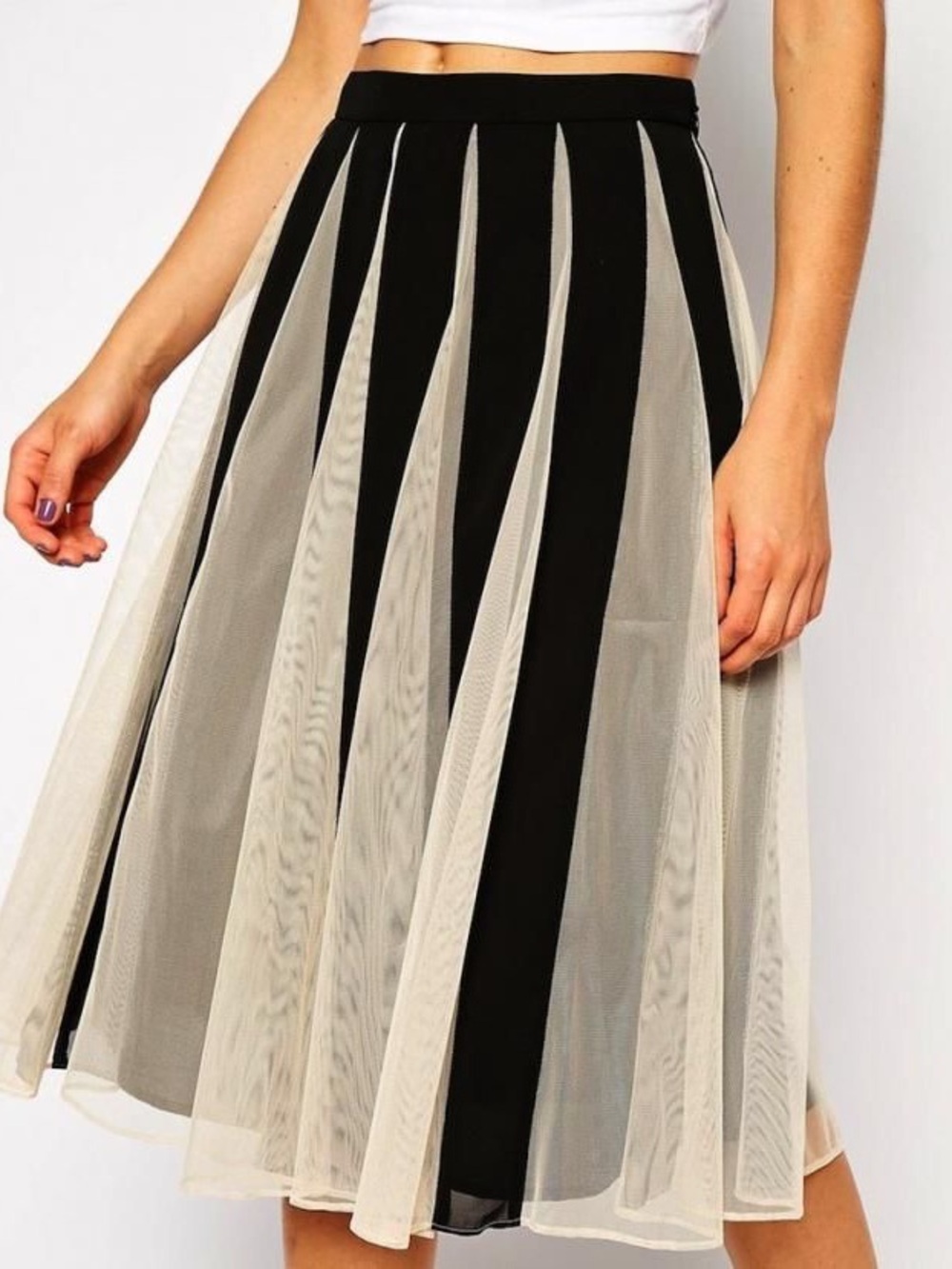 ASOS Black and Cream Paneled Midi Skirt in XS Size 2